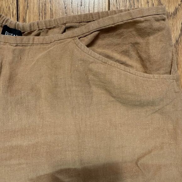 Eileen Fisher Brown Linen Crop Wide Leg Pants SZ L Zip Hook Eye Pockets Minimal - Picture 4 of 12
